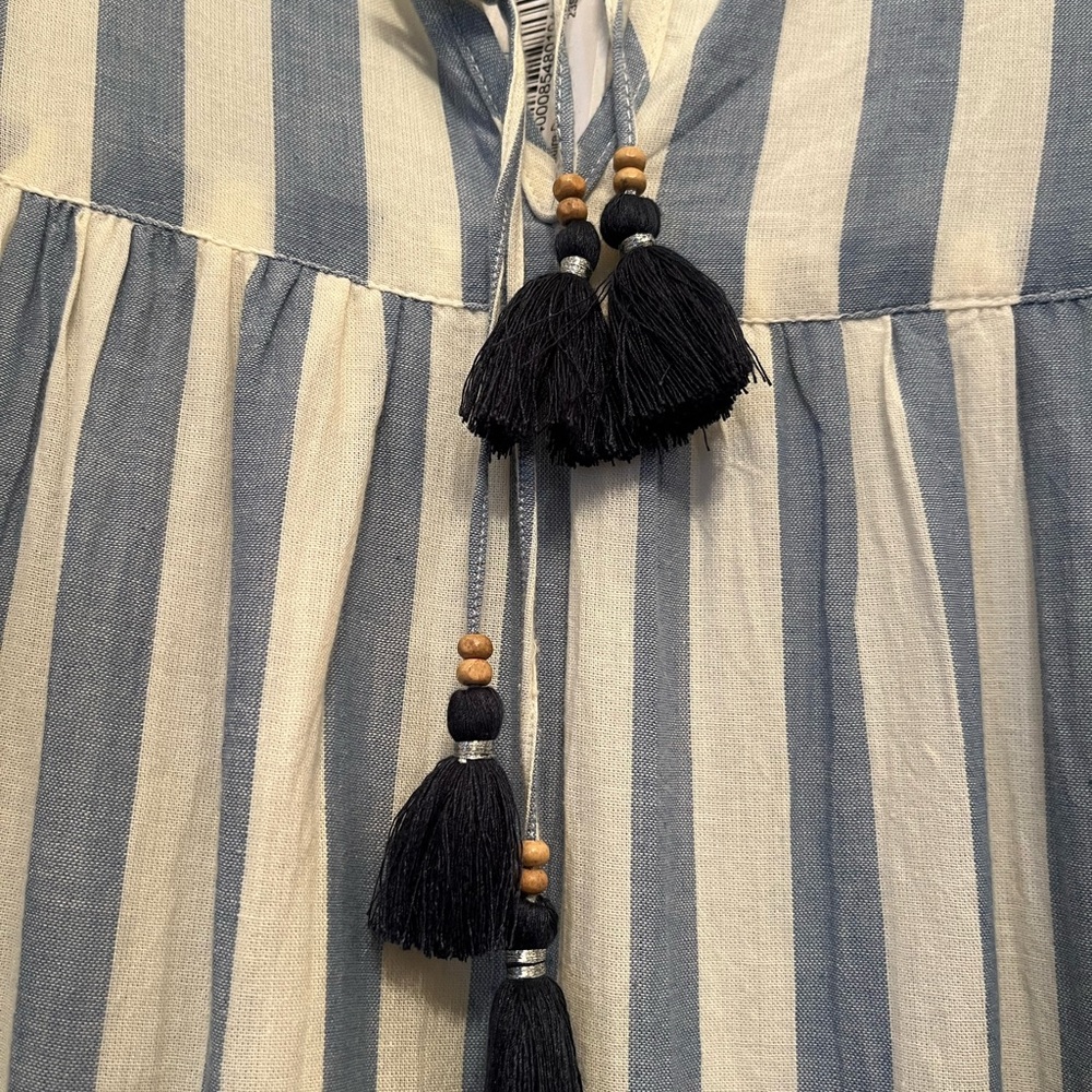 Pink Chicken Blue Chambray and Cream Tiered Maxi Sundress faded stripes - Picture 2 of 12